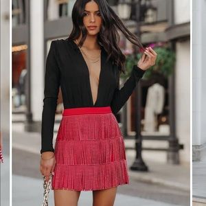 VICI ZOIE STUDDED FRINGE MINI SKIRT - POPPY